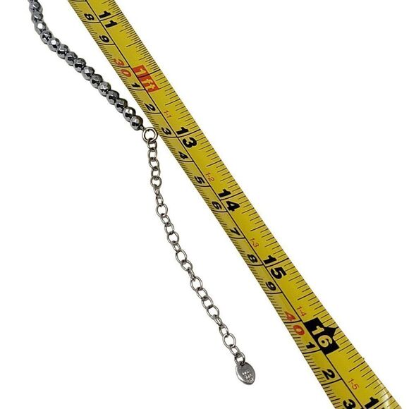 Vintage 90s Signed LUC Silver Bicone Rhinestone Faux Turquoise Oval Pendant Coll - Picture 10 of 13